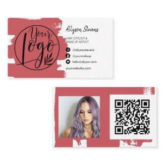 Chic red brush hair makeup photo logo qr code