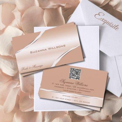 Chic Rose Gold Coral Curved Decor Lines QR Code