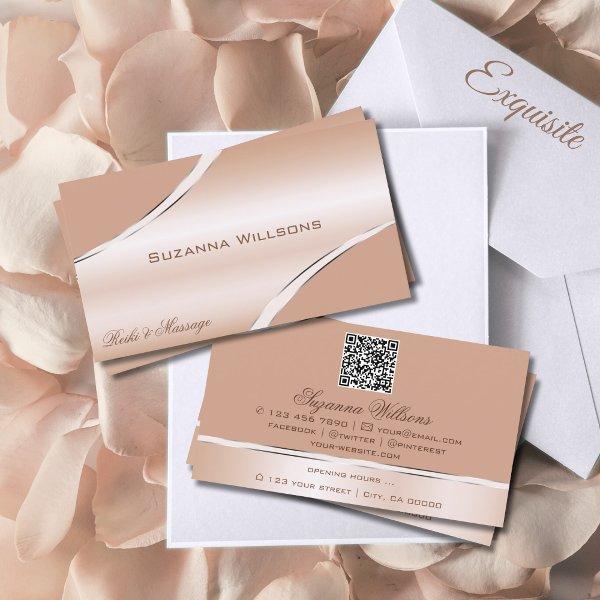 Chic Rose Gold Coral Curved Decor Lines QR Code