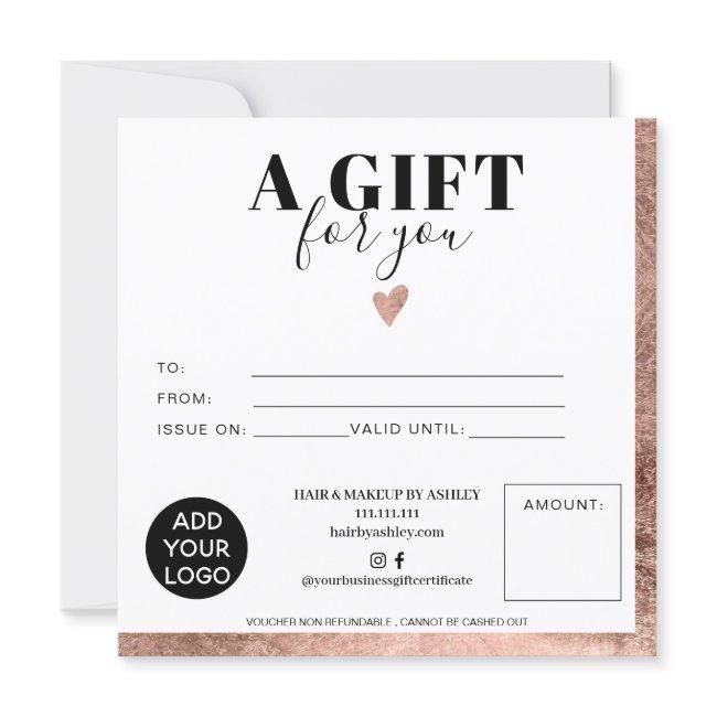 Chic Rose gold foil square gift certificate logo