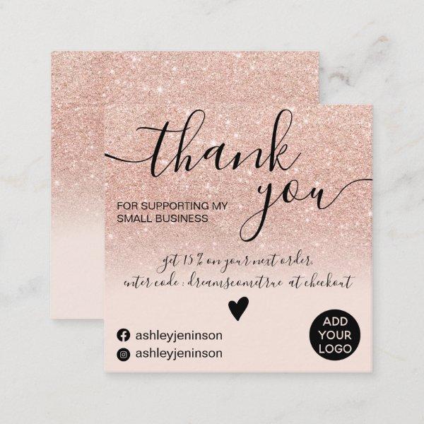 Chic rose gold glitter blush pink order thank you square