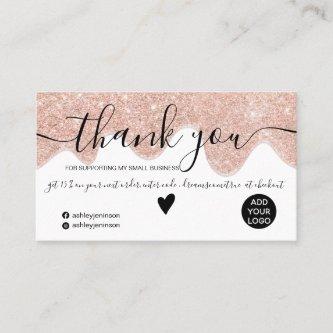 Chic rose gold glitter drips white order thank you