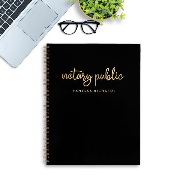 Chic Script Black & Gold Notary Name  Notebook
