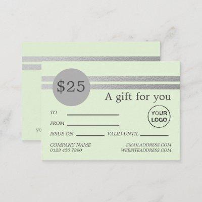 Chic Silver Foil Stripes | Mint Green Gift Cards