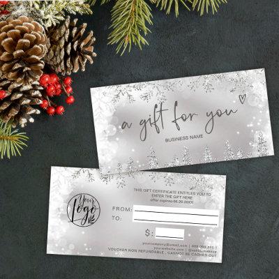 chic silver snow pine logo gift certificate