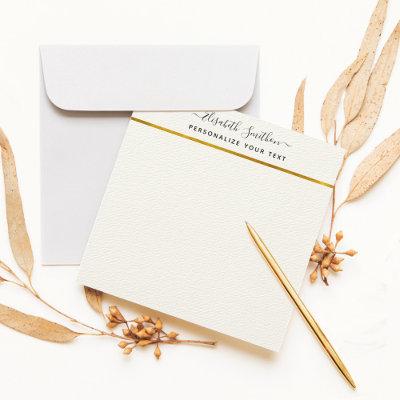 Chic Simple Minimal White Gold Personal Stationery Note Card