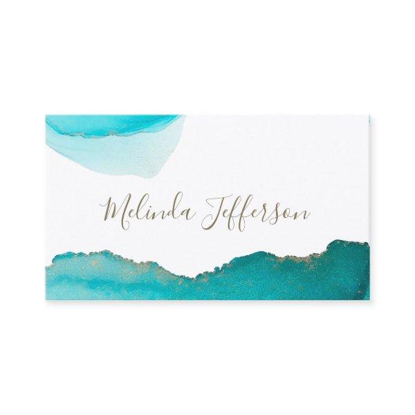 Chic Teal and Gold Abstract Ink Art