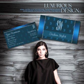 Chic Teal Blue with Initials Pattern Professional