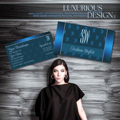 Chic Teal Blue with Initials Pattern Professional