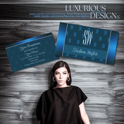 Chic Teal Blue with Monogram Pattern Professional