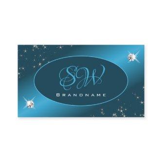 Chic Teal Gradient Glitter Stars Diamonds Initials