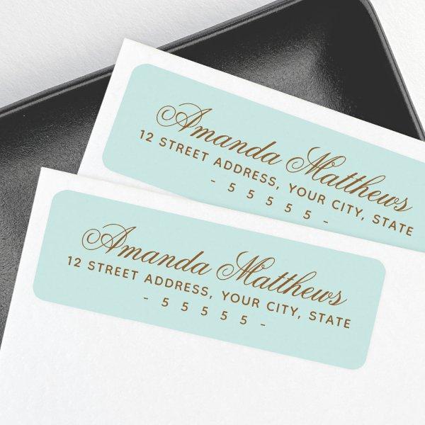 Chic trendy aqua blue calligraphy script address label