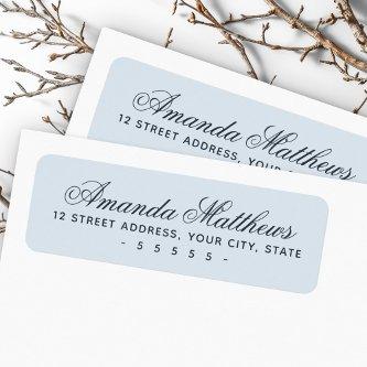 Chic trendy dusty blue calligraphy script address label