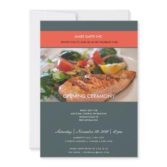 CHIC TRENDY PHOTO GREY RED GRAND OPENING CEREMONY INVITATION