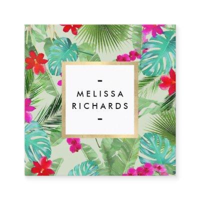 Chic Tropical Print Watercolor Designer Green Square