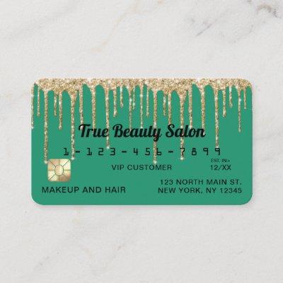 Chic Turquoise Green Gold Glitter Drips Credit