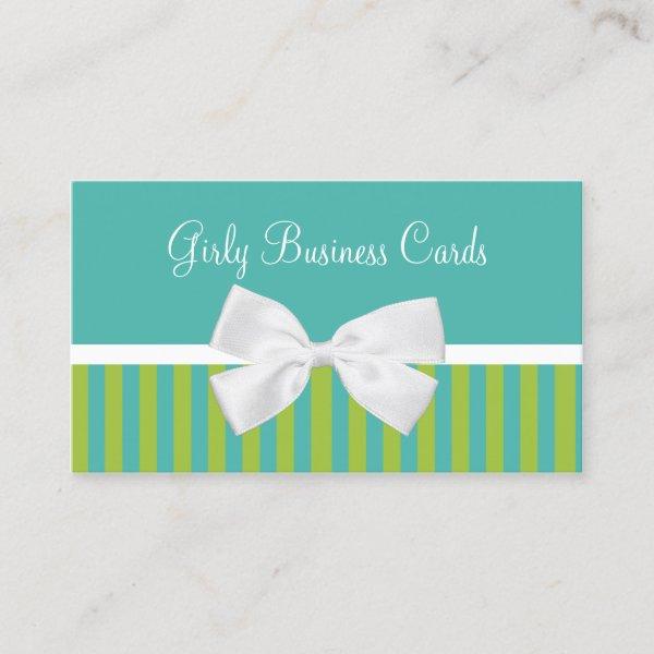 Chic Turquoise Lime Stripes White Bow Boutique
