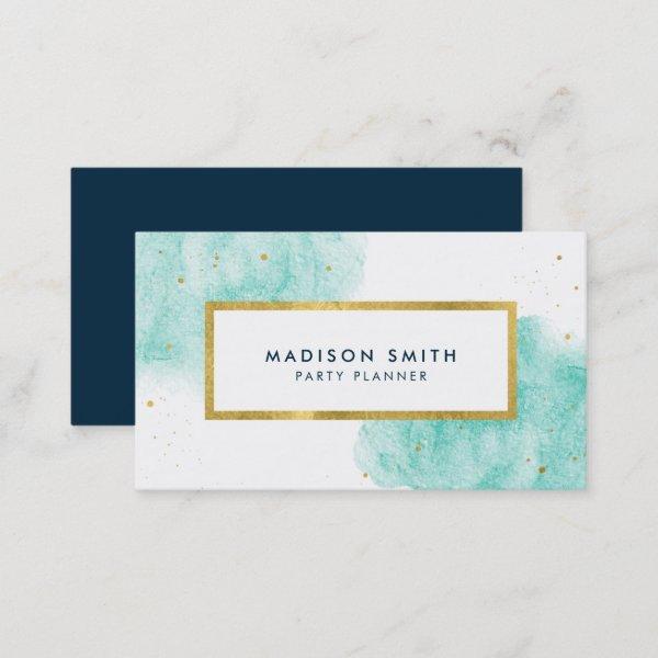Chic Turquoise Watercolor Faux Gold