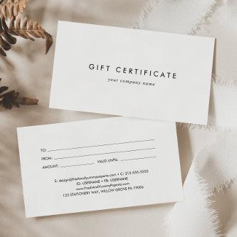 Chic Typography Business Gift Certificate
