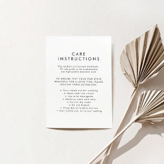 Chic Typography Business Product Care Instructions Enclosure Card