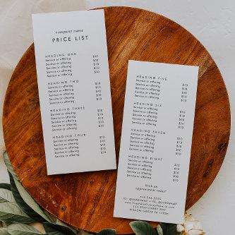 Chic Typography Double Sided Business Price List Rack Card
