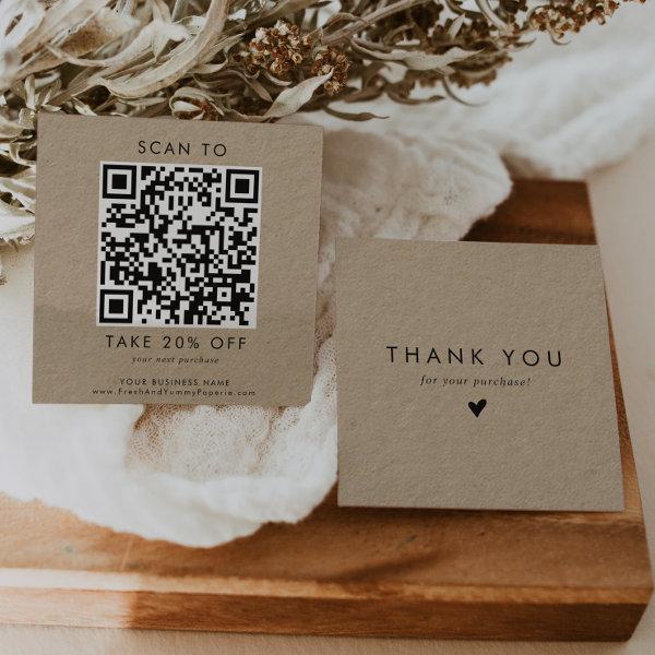 Chic Typography Kraft Business QR Code Thank You Discount Card