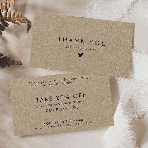 Chic Typography Kraft Paper Business Thank You Discount Card