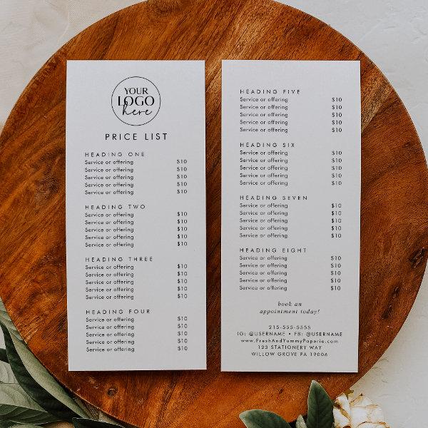 Chic Typography Logo Business Price List Rack Card