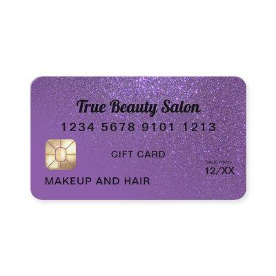 Chic Violet Glitter Credit Card Gift Certificate