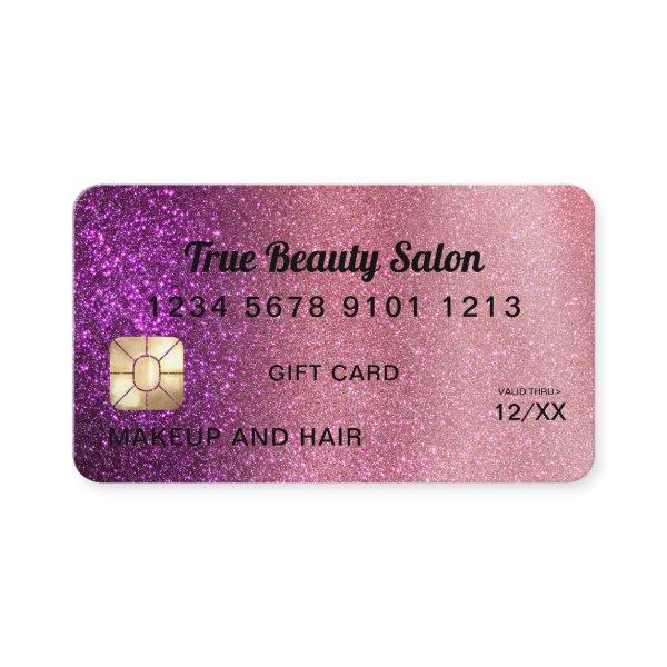 Chic Violet Glitter Credit Card Gift Certificate