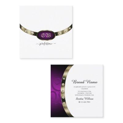 Chic White Chrome Silver Purple Monogram Diamonds Square