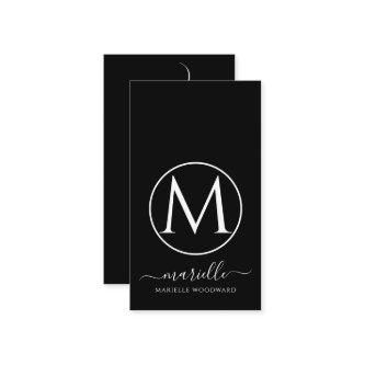 Chic White Monogram On Black Calling Card