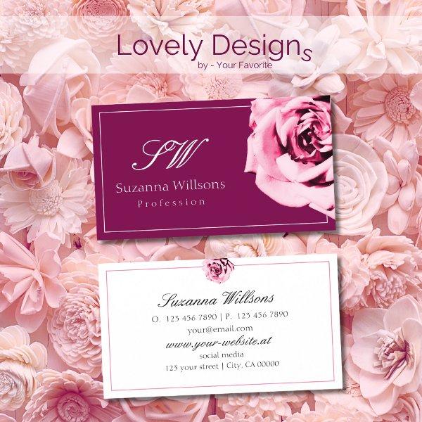 Chic Wine Red and White Pink Rose with Initials