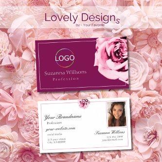 Chic Wine Red and White Pink Rose with Logo Photo