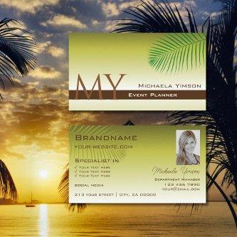 Chic Yellow Gradient Palm Leaf Monogram and Photo