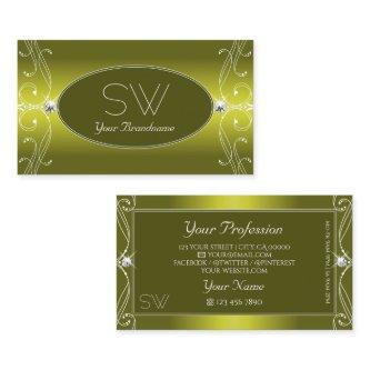 Chic Yellow Olive Ornate Sparkle Jewels Monogram