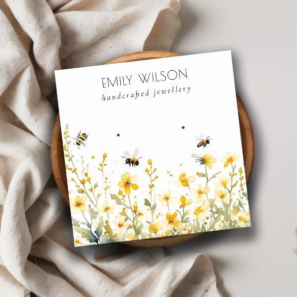 Chic Yellow Spring Wildflower Bee Earring Display Square