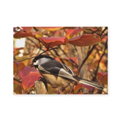 Chickadee Bird with Pink Autumn Foliage ATC