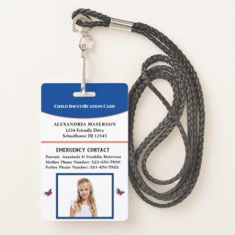 Child Boy Girl ID Identification Card Personalize Badge