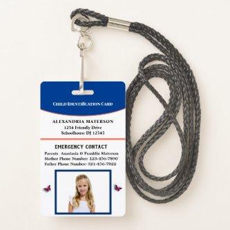 Child Boy Girl ID Identification Card Personalize Badge