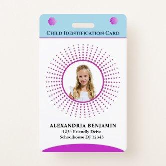 Child Id Identification Card Boy Girl Photo Custom Badge