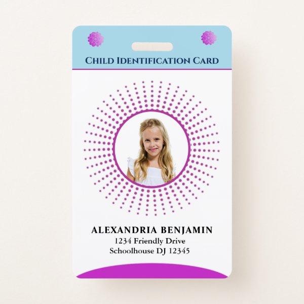 Child Id Identification Card Boy Girl Photo Custom Badge