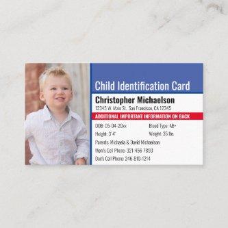 Child ID Identification Emergency Allergy Photo