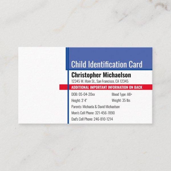 Child ID Identification Emergency Allergy Photo