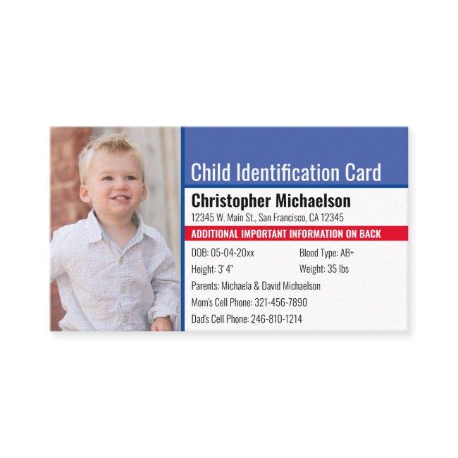 Child ID Identification Emergency Allergy Photo