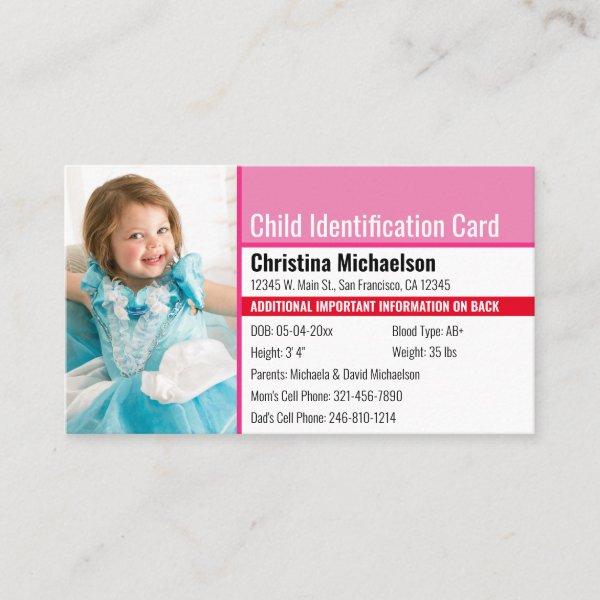 Child ID Photo Identification Emergency Allergy Ba