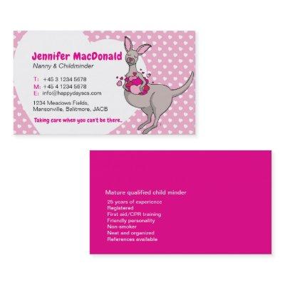 Childminder baby sitter carer pink kangaroo cards