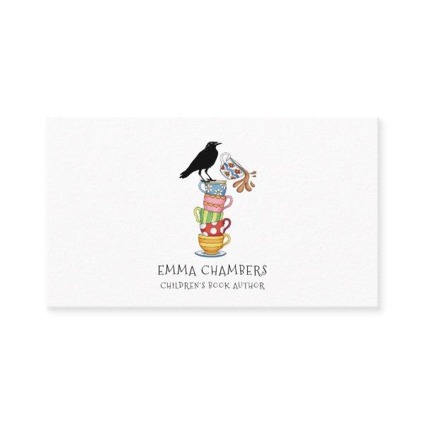 Children's Book Author Whimsical Crow & Tea Cups