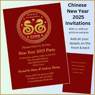 Chinese New Year 2025 Add Name & Details, Snake Invitation