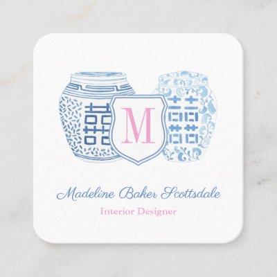 Chinoiserie Chic Blue And Pink Mommy Calling Square